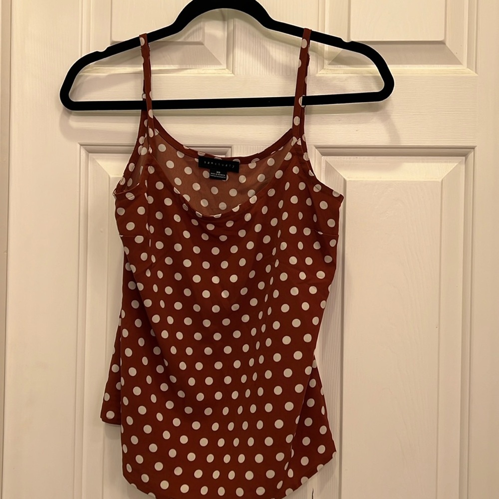 XS Sanctuary cami, brown with white polka dots, gently used